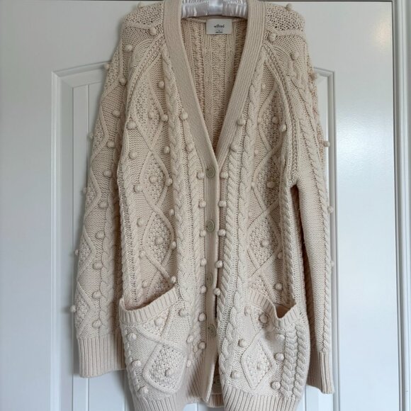 Aritzia Wilfred Alps Cardigan Cable Knit Pom Sweater Small - Picture 4 of 7